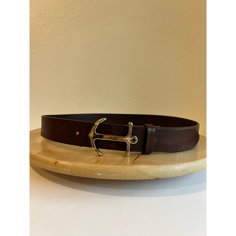 Brown Golden Anchor Buckle Vineyard Vines USA Made Genuine Leather Size M - Picture 11 of 14